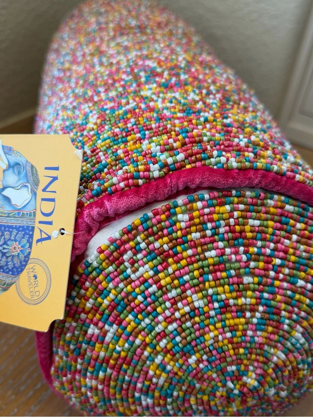 NWT India Multicolored Rainbow Hand Beaded Pillow